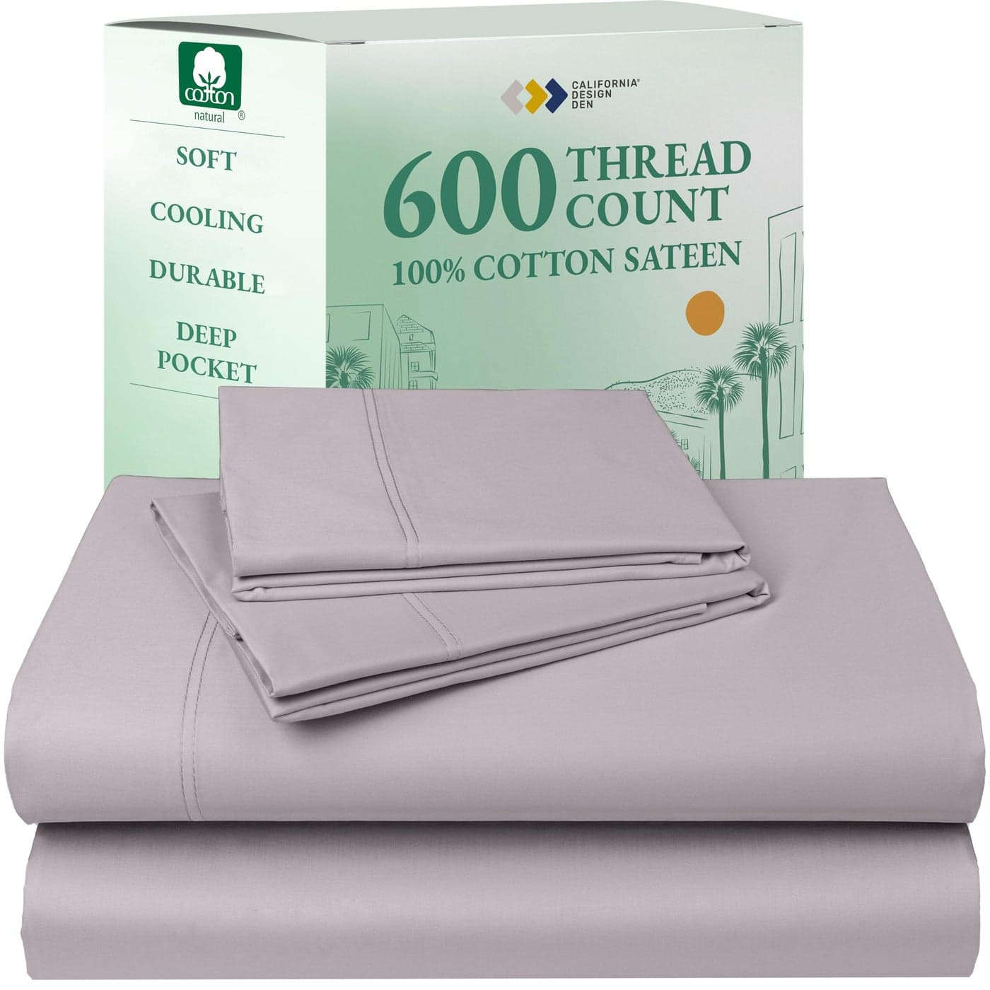 California Design Den Luxury King Size Sheet Set 100 Cotton 600 Thread Count Deep Pocket King Sheets HotelQuality Bedding with Sateen Weave Lavender