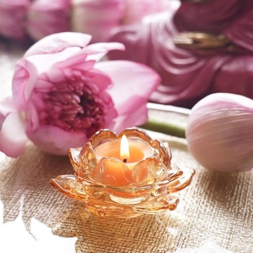 Pure Home + Living Set of 3 Light Amber Glass Lotus Shaped Tealight Holders