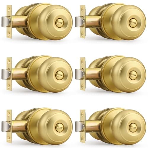 Probrico Gold Door Knobs for Bedroom Bathroom, Interior Door Knob with Round Ball, Brushed Brass Privacy Door Knob, 6 Pack