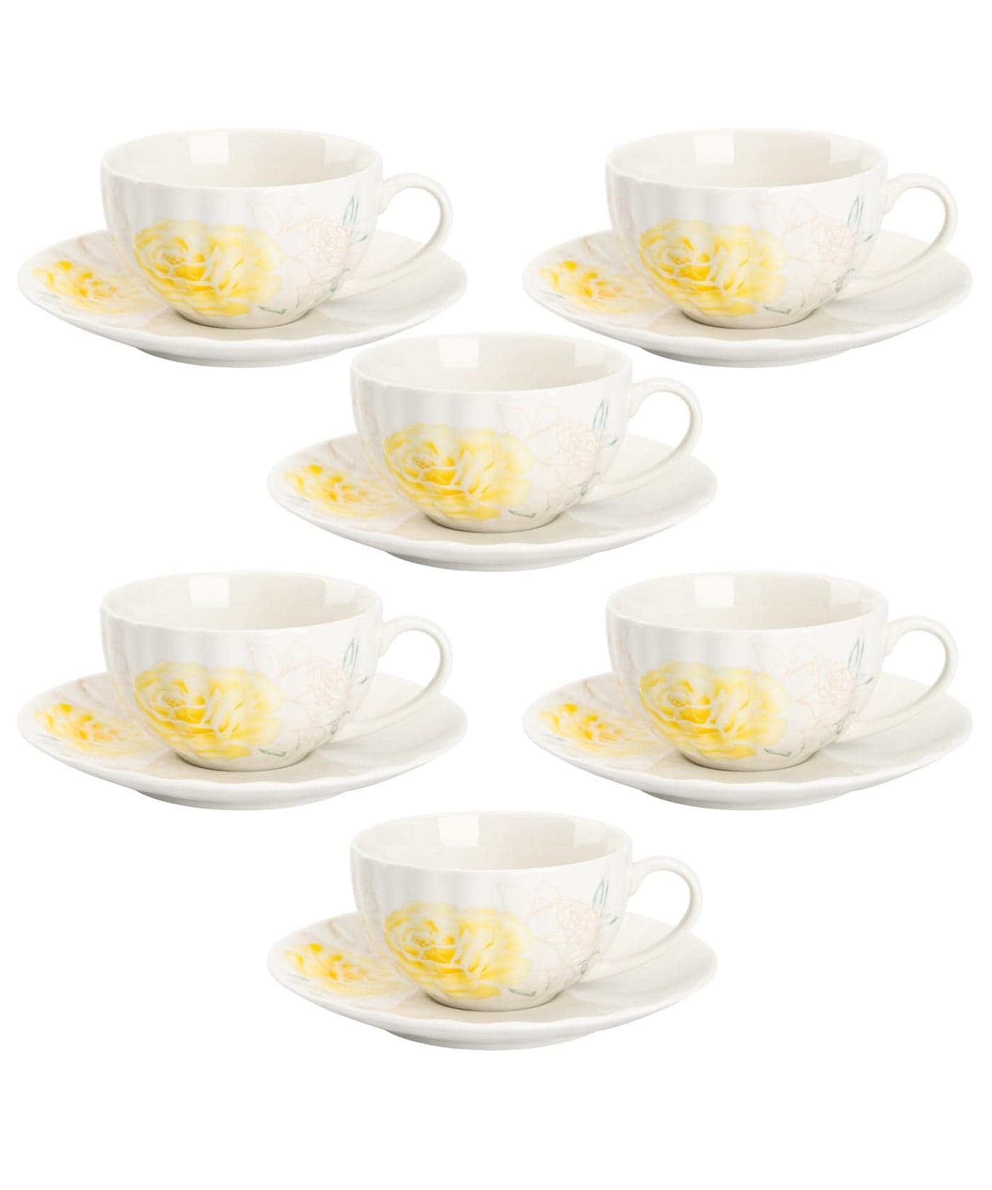 BTaT- Floral Tea Cups and Saucers Set, 7 oz, Set of 6, Porcelain Tea Cups with Saucers, Dishwasher Safe, Coffee Cup & Saucer for Women, Wedding Gift, Parties & Gifting, Mothers Day Gift