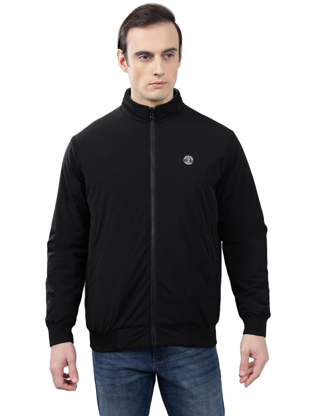 Cantabil Solid Full Sleeves Mock Collar Regular Fit Mens Black Casual Reversible Jacket | Casual Winter Jackets for Men | Mens Jackets for Winter Wear (MJKT00271_BLACK_XL)