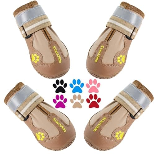 QUMY Dog Shoes for Large Dogs, Medium Dog Boots & Paw Protectors for Winter Snowy Day, Summer Hot Pavement, Water-Resistant in Rainy Weather, Outdoor Walking, Indoor Hardfloors Skid-Resistant Sole
