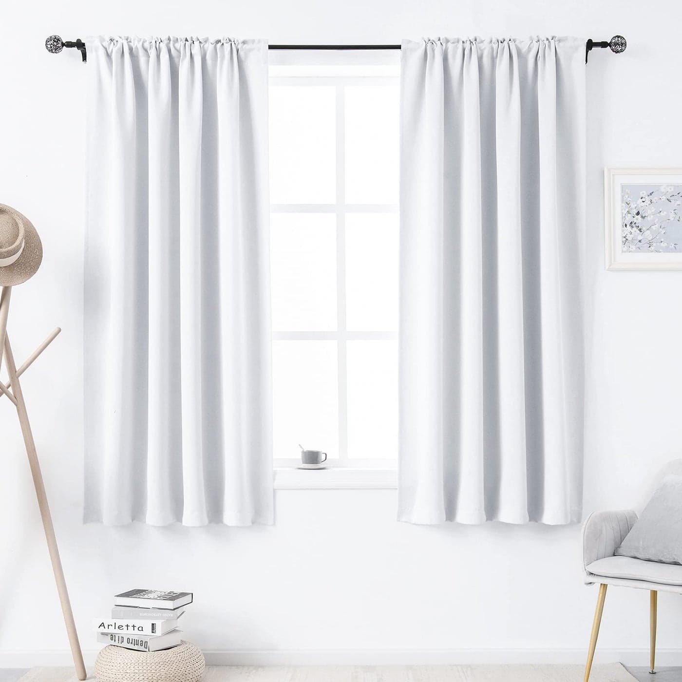 DUALIFE Pure White Room Darkening Curtains for Living Room 63 Inch Length Rod Pocket Thermal Insulated Energy Saving Noise Reducing Curtains for Bedroom Set of 2 Panels White 42x63