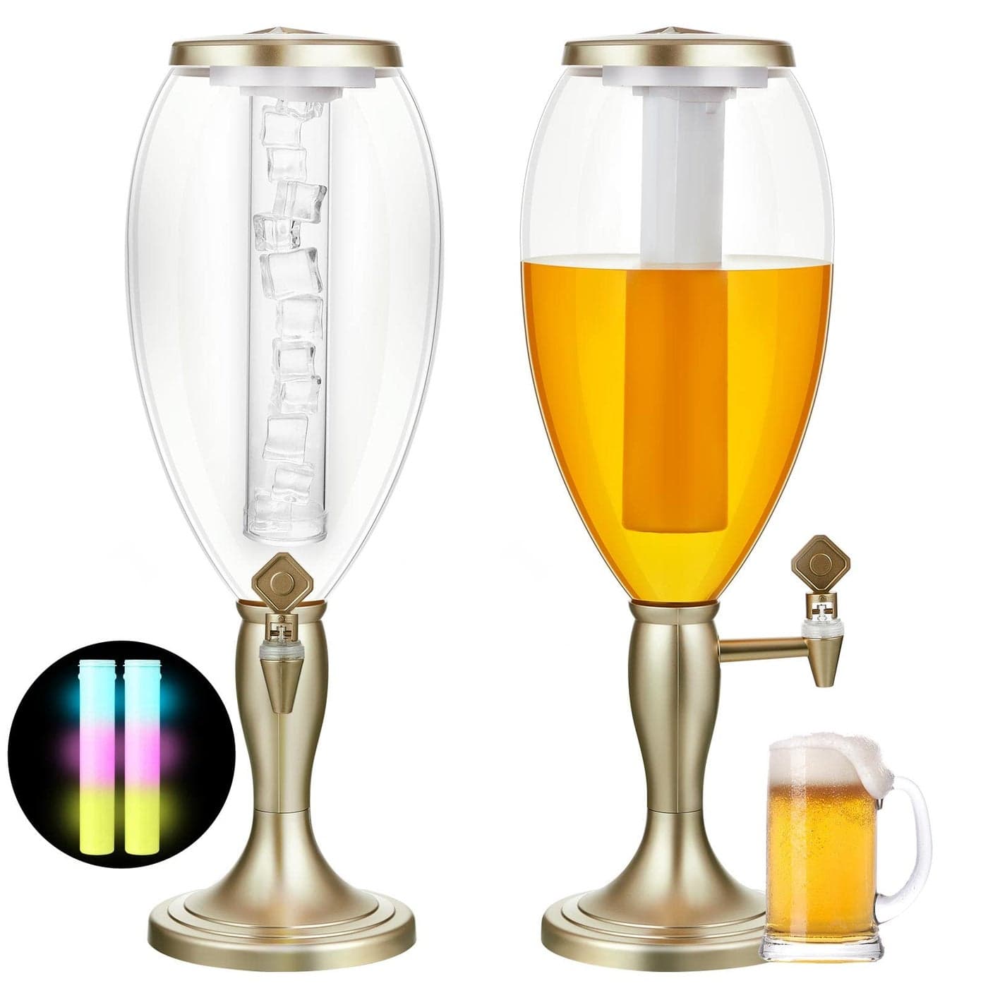 2 Pack Beer Dispenser 5L169oz Beer Beverage Dispenser with Ice Tube Mimosa Margarita Drink Tower with Spigot for Game Oktoberfest Party Home Bar Day Champaign Gold