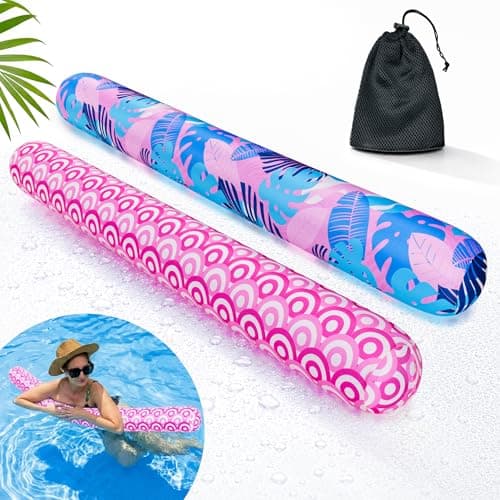 2 Pack Inflatable Swimming Pool Noodles Quick Drying Soft Fabric Covered Pool Noodle Jumbo with Portable Storage Bag Premium Buoyancy for Swim Pools Floats Party Toys Accessories
