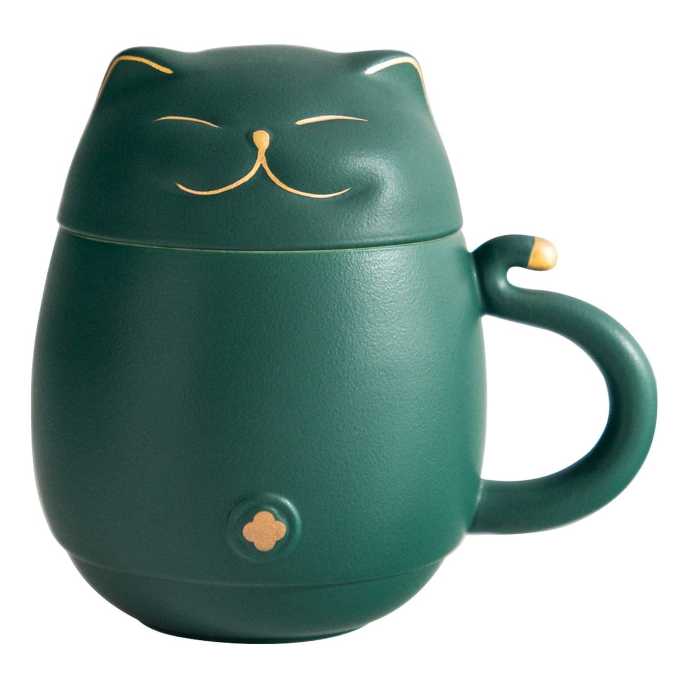 HEER Cat Tea Cup with Infuser and Lid Ceramic Tea Mug for Steeping Loose Leaf Funny Cat Lover Gifts for Women Cute Ceramic Teacup with Strainer Christmas Birthday Gifts for Frinds Sister Green