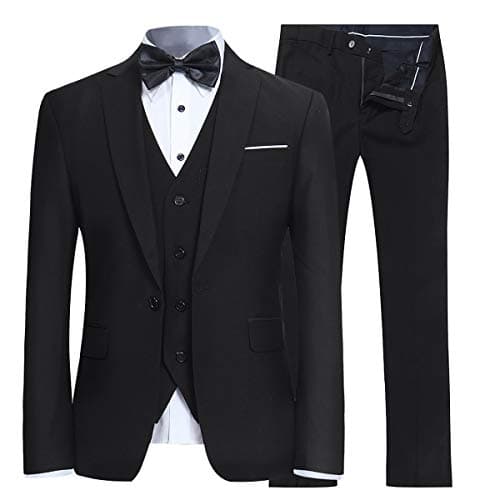 YFFUSHI Men's 3 Piece Suit Set One Button Solid Blazer Jacket Vest Pants for Business, Wedding and Prom Black