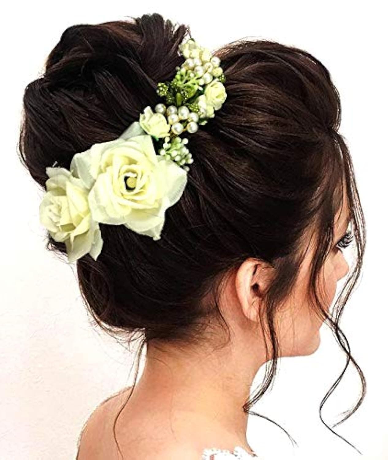 Hair Flare Women's Hair Vein, Rose and Pearl Gajra Style Hair Pin - Hair Bun Accessories For Girls, 2147 White