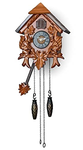TIMEGEAR Cuckoo Wall Clock with Night Mode in Traditional German Style with Carved Squirrels Cherry