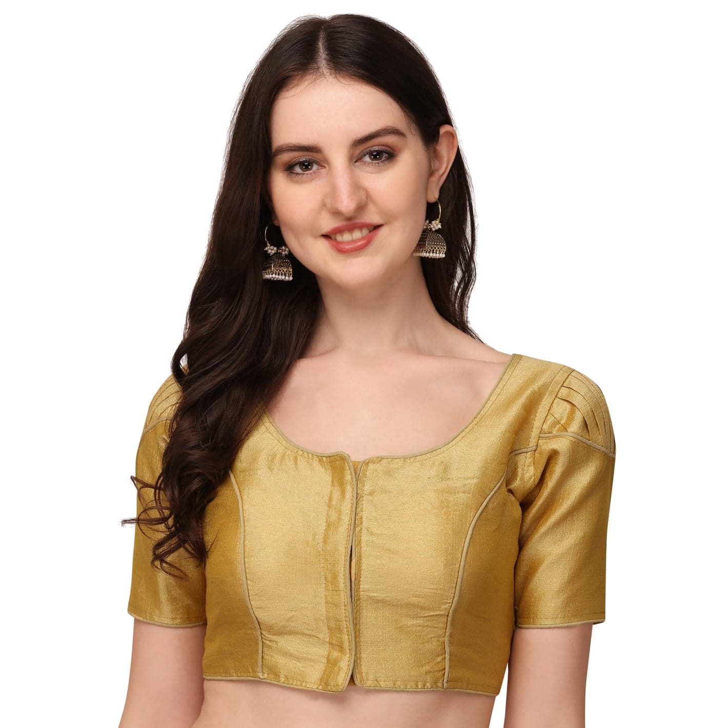 Pujia Mills Women's Silk Solid Half Sleeve Blouse (Tulip Chiku_Chiku_38)