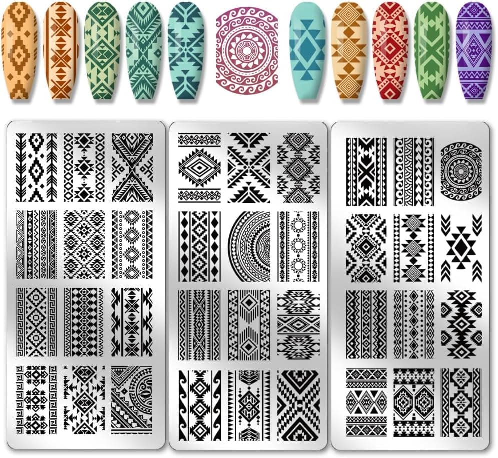 PH PandaHall 3pcs Geometric Texture Nail Art Stamping Plate 36 Patterns Nail Stamp Plate Aztec Nail Art Stencils Tribal Persia Nail Image Plate for DIY Print Manicure Salon Nail Design
