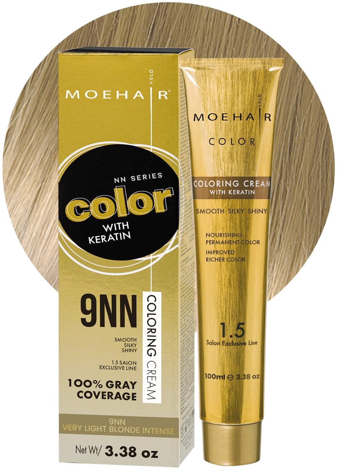 MOEHAIR 9NN Permanent Hair Color Very Light Blonde Intense Hair Color for 100 Gray Coverage Infused with Keratin Adds Shines Smoothens Hair NonDrippy Double Pigmented 338 Fl Oz