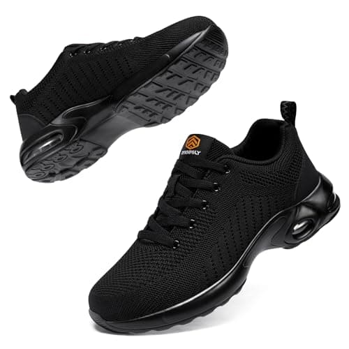 FENLERN Steel Toe Steel Toe Shoes for Women Lightweight Safety Safety Shoes Work Shoes Work Sneakers Comfortable Zapatos Punta de Acero Seguridad Trabajo para Mujer Size 5,Black
