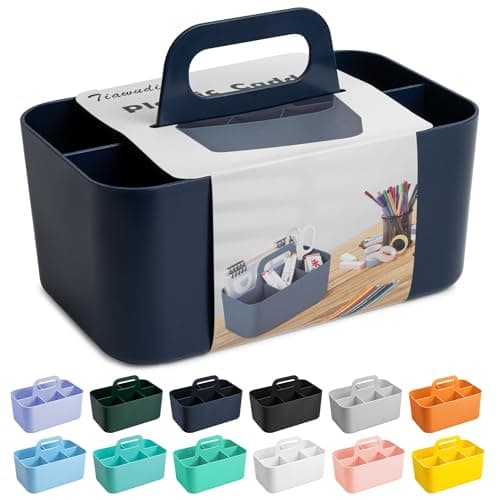 Tiawudi Multipurpose Caddy Organizer, Plastic Caddy with Handle, Stackable Desk Organizer for Stationery, Marker and Pencil, Office Supplies Organizer, Dorm Caddy