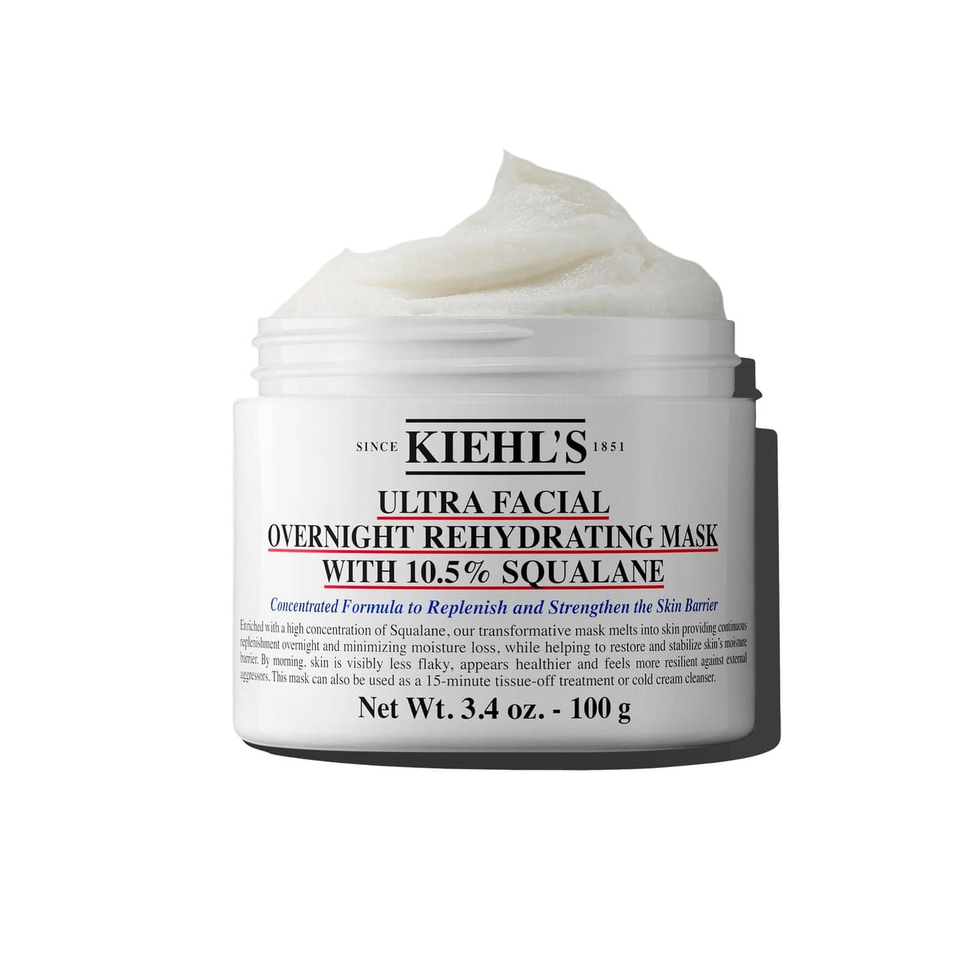 Kiehls Ultra Facial Overnight Hydrating Face Mask with 105 Squalane Deeply Hydrates Skin Strengthens Moisture Barrier Treats Dryness Flaky Skin Parabenfree Fragrancefree 34 fl oz