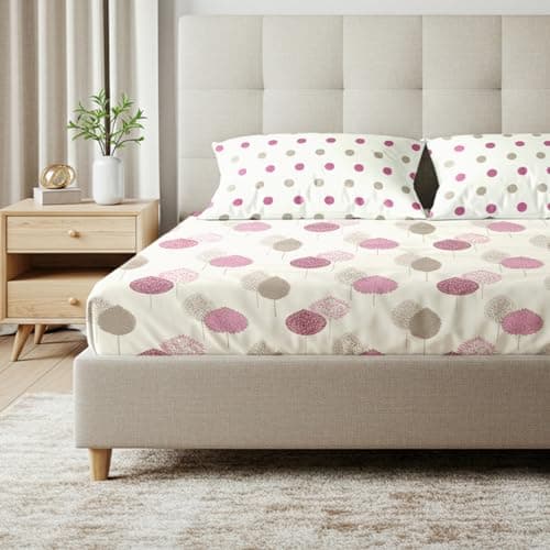 Urban Space Serene 200 TC 100% Cotton Bedsheet for Double Bed, Queen Size Bed Sheet with 2 Pillow Covers Floral(Drops Pink, Size 88 x 100 inches)