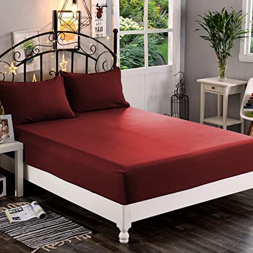 Elegant Comfort 1500 Premium Hotel Quality 1Piece Fitted Sheet Softest Quality Microfiber Deep Pocket up to 16 inch Wrinkle and Fade Resistant Full Burgundy