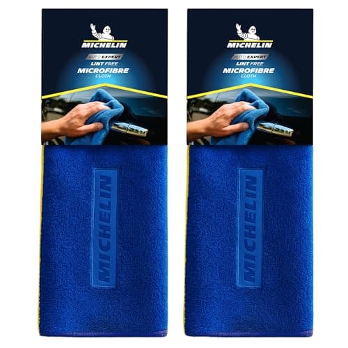 MICHELIN 350 GSM Pack of 2 (40x40 cm) Microfiber Cleaning Cloth for Car | Soft, Lightweight & Super Absorbent | Lint-Free, Scratch-Free & Quick-Drying Cleaning Towel for Car, Bike & Glass