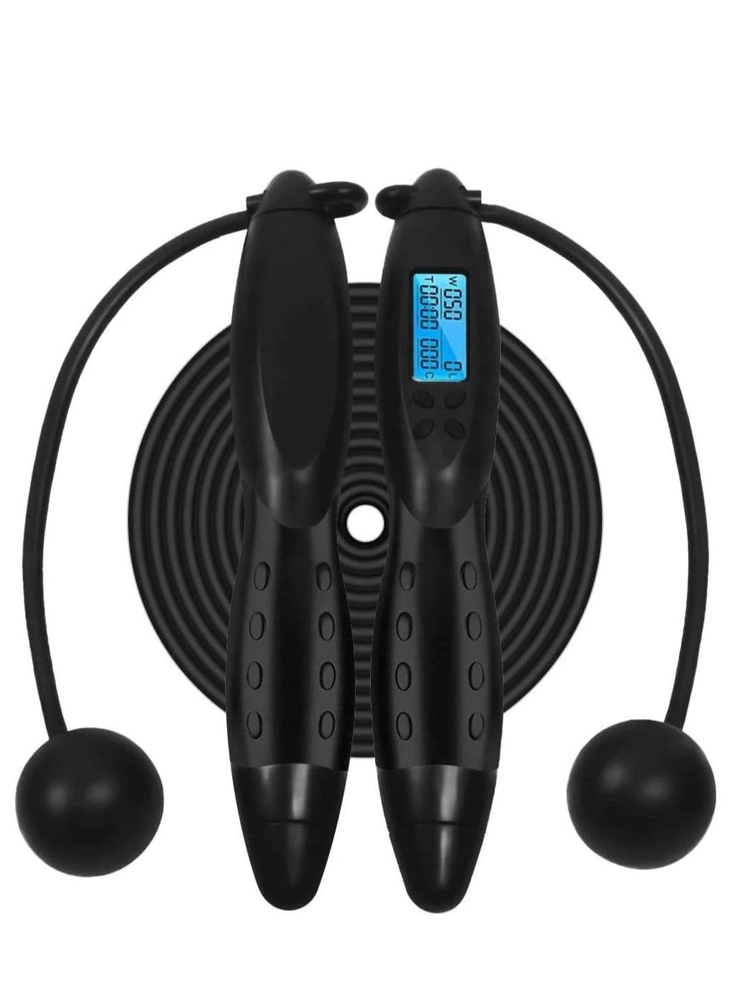 Digital Counting Jump Rope Adjustable Fitness Sport Skipping Ropes with Calories Counter Timer Weight Setting for Children and Adults (Black)