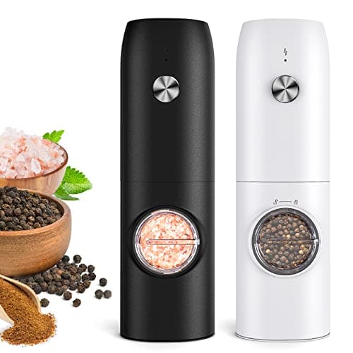 Electric Salt and Pepper Grinder Set-Rechargeable Automatic Pepper Mill Grinder with LED House Warming Gifts New Home, USB Adjustable Coarseness shakers, One-Hand Operation for Kitchen Appliances