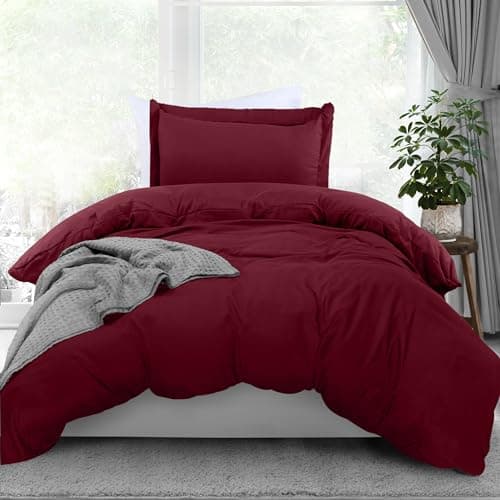 Utopia Bedding Duvet Cover Twin Size - 2 Piece with Zipper Closure - 1 Comforter Cover 68X90 Inches & 1 Pillow Sham 20X26 Inches (Burgundy) Comforter Not Included