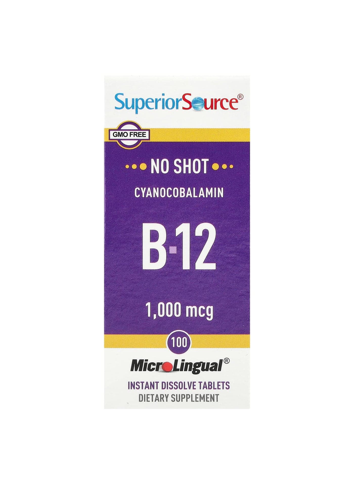 Cyanocobalamin B12, 1,000 mcg, 100 MicroLingual® Instant Dissolve Tablets