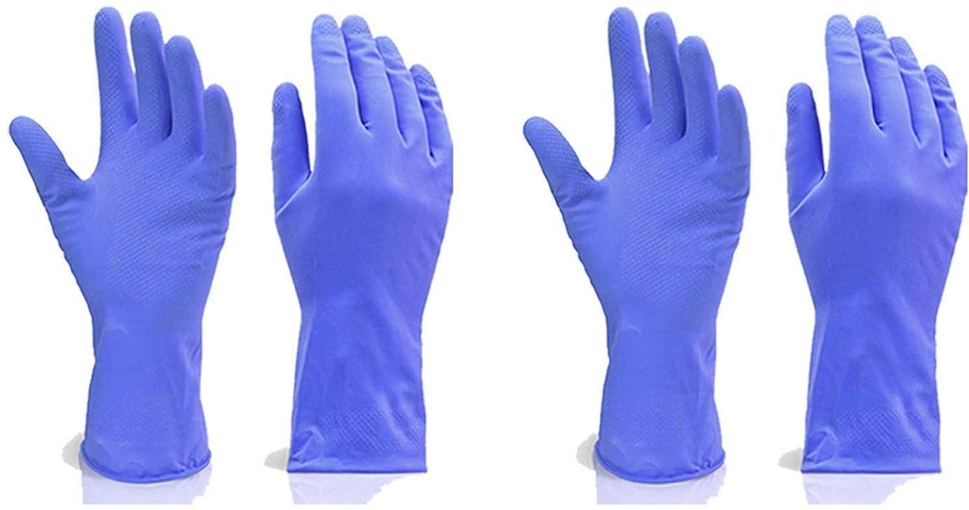 Fortane Reusable Rubber Cleaning Gloves Set | Hand Gloves Large Size for Washing, Cleaning Kitchen, Gardening (Blue) Pair of 2