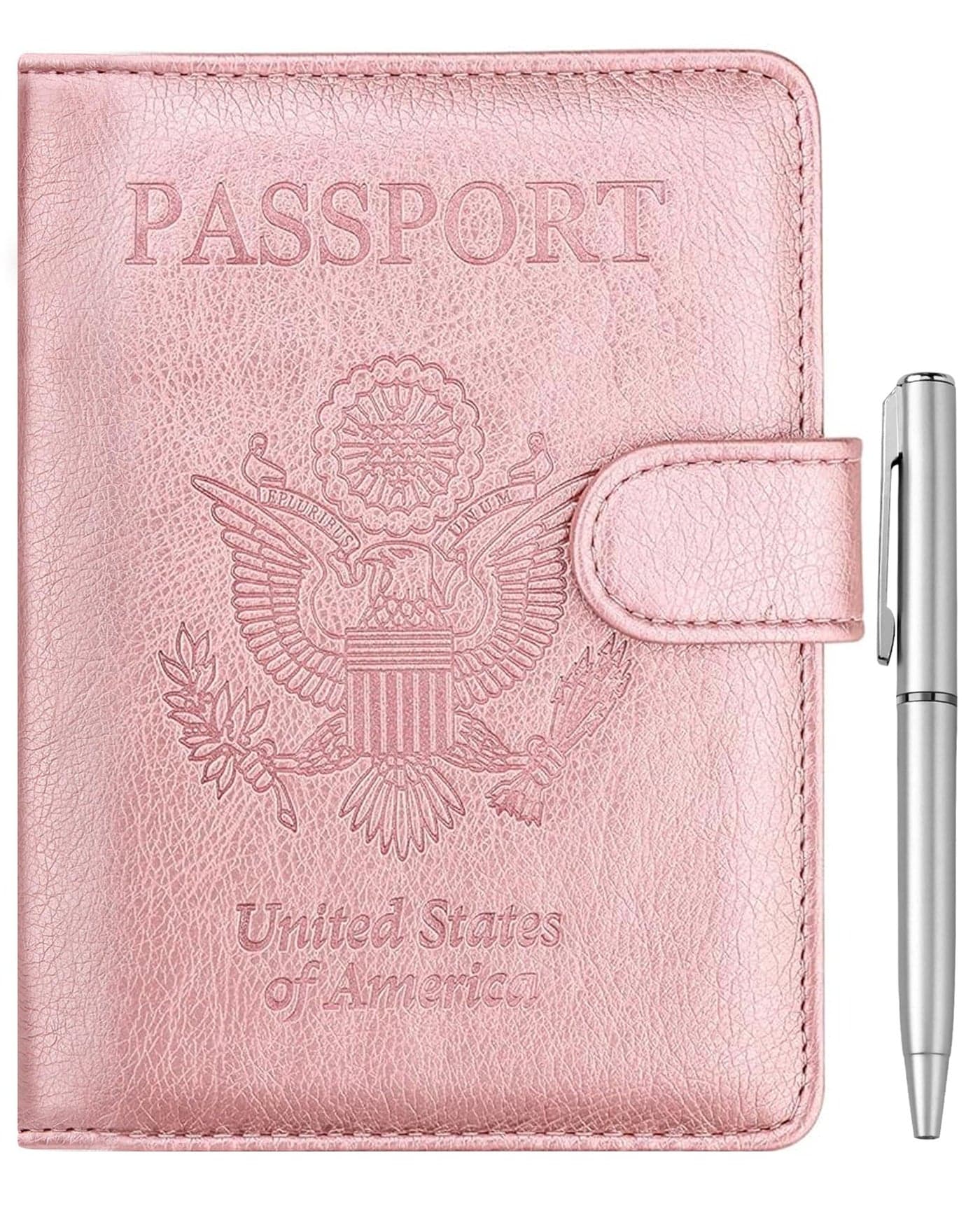 WALNEW Passport Holder for Travel, RFID Passport Cover Wallet for Women Men, PU Leather Passport Book Card Holder Case with Pen, Travelling Essentials for Flying