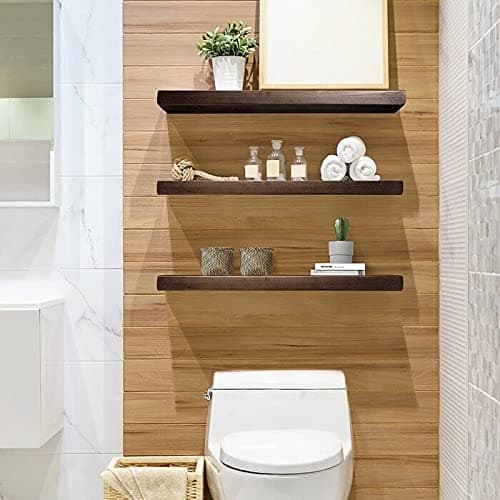 Vm decor Floating Wood Shelves for Wall Wall Mounted Display Ledge Storage Rack Set of 3 Wall Shelves for Living Room Bathroom Bedroom Office and Kitchen