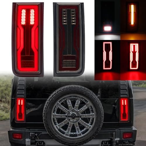 Aexploer Tail Lights LED Compatible with H2 2003-2009, 5 Functions for Rear Fog/Brake/Turn Signal/Reverse/Running Lamp, Rear Bumper Brake Stop Parking Light Assemblies,Not Fit SUT (Smoked Lens)