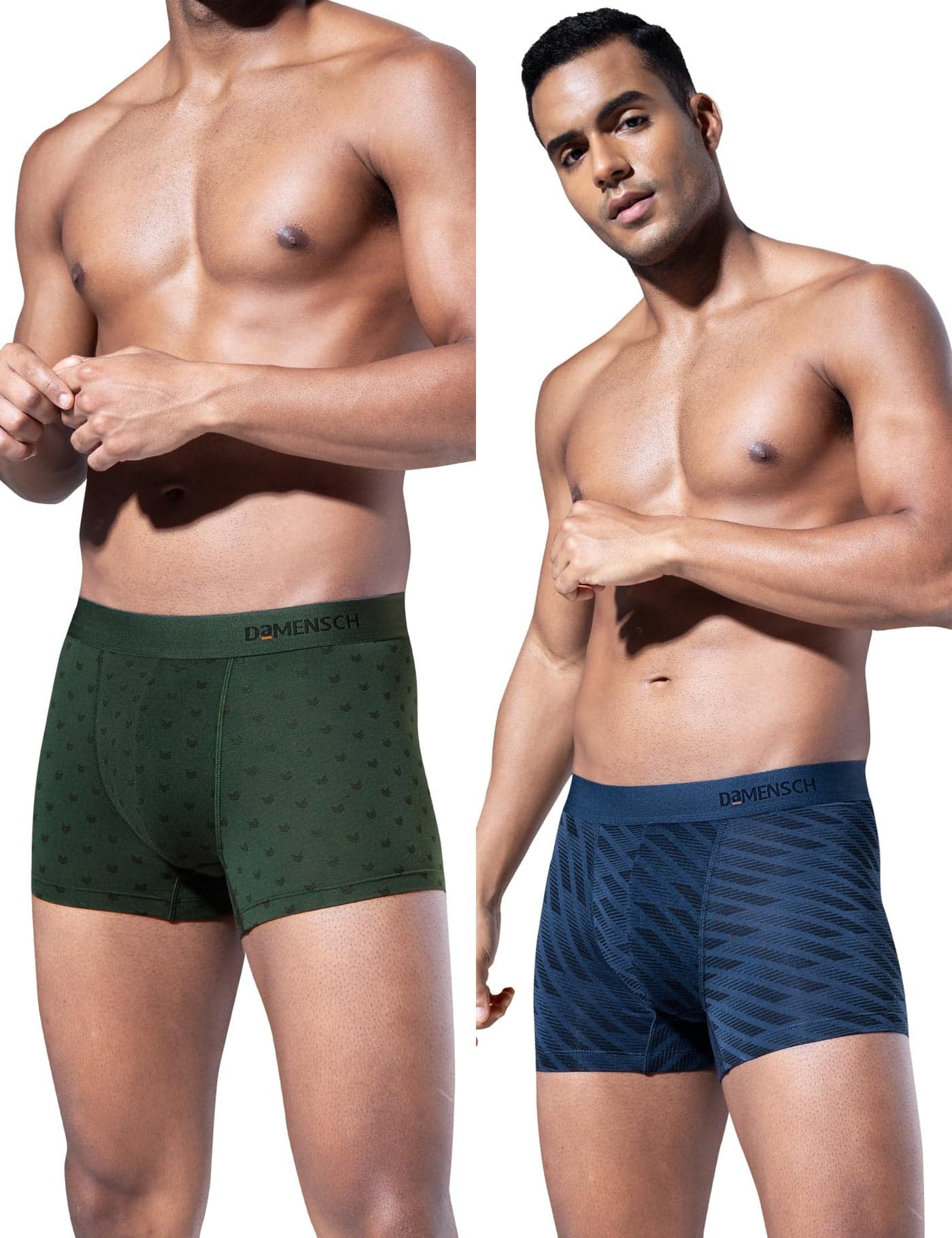 DAMENSCH Modal Regular Fit Printed Trunk Underwear Anti-Bacterial Moisture Wicking Breathable Microfibre Waistband Comfortable Deo-Soft Trunks for Men-Darted Green, Comet Blue-M