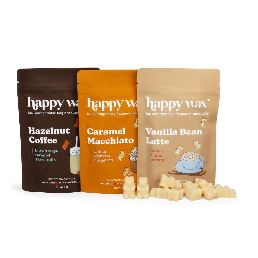 Happy Wax Coffee Mix Collection Scented Natural Soy Wax Melts 6 Total Oz of Scented Wax Melts Collection Includes Hazelnut Coffee Vanilla Bean Latte and Caramel Macchiato