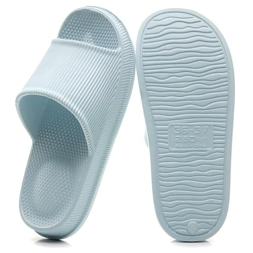 CRAZY LADY Cloud Slippers for Women & Men Indoor & Outdoor Pillow Slippers Non Slip Quick Drying Shower Slides Bathroom S&als Light Weight EVA Platform Casual Shoes (Massage/SBlue,7.5 8.5)