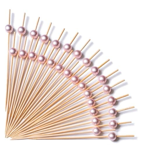 PuTwo Toothpicks for Cocktail Appetizers Fruits Dessert, 100 Count, Pink Pearls