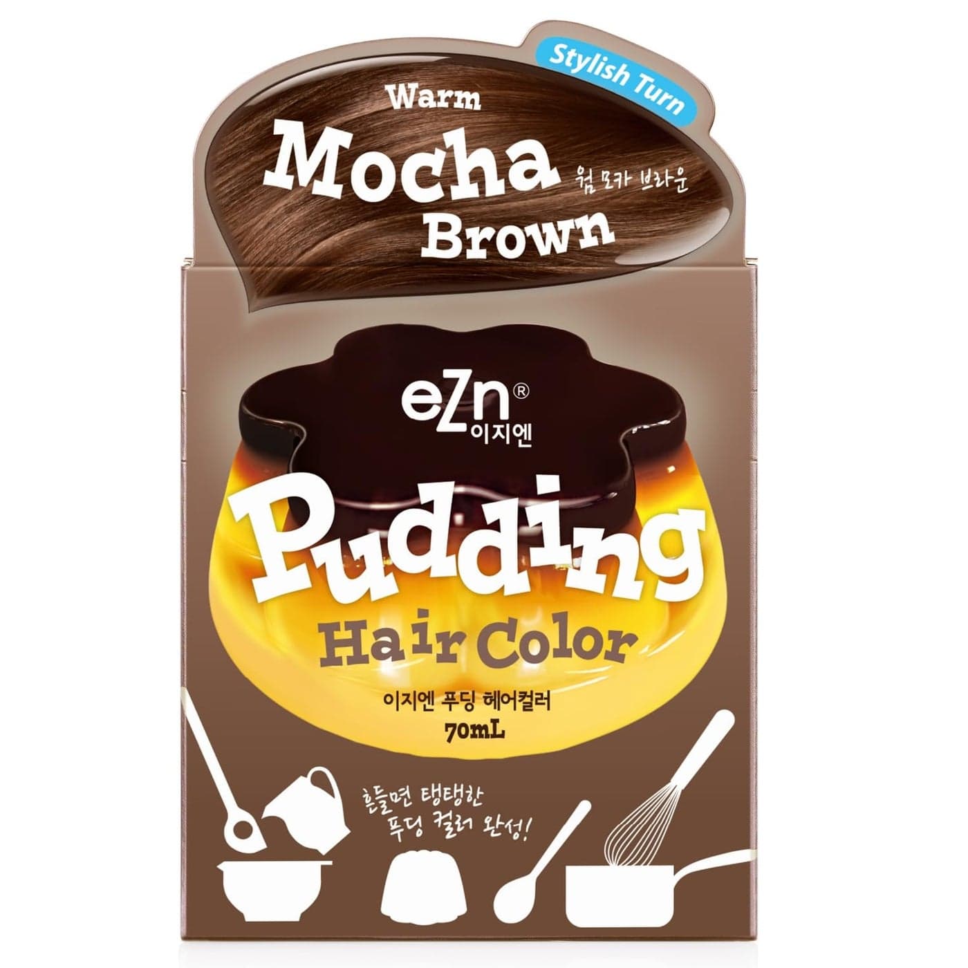 eZn Pudding Hair Dye Ammonia Free SemiPermanent Self Hair Dye DIY Kit included contain Keratin Made in Korea Beauty Warm Mocha Brown