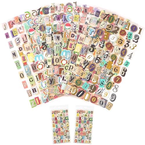694Pcs Vintage Letter Stickers for Scrapbooking Supplies12 Sheets Alphabet Sticker for Journaling Scrapbook StickersSelf Adhesive Small Number Decals for Junk Journal Laptop Water Bottles DIY Crafts