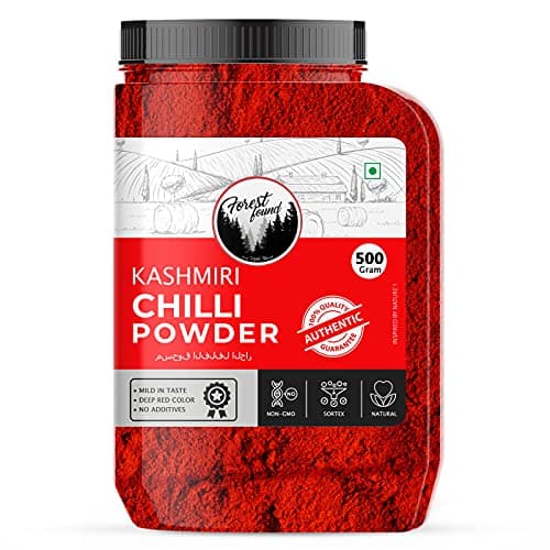 Forest Found Kashmiri Red Chilli Powder 500g | Authentic Lal Mirch, Mild Heat & Deep Red Color, Pure Natural Spice for Cooking | No Added Colors or Preservative