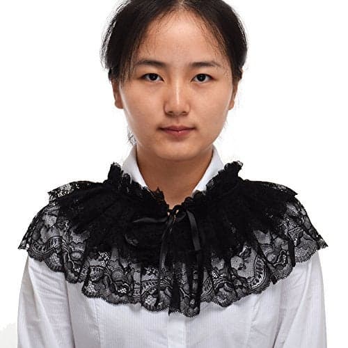 BLESSUME Lace Neck Ruff Collar Mini Cape (Black (2 Layered))