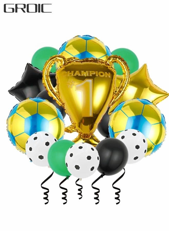 15pcs Soccer Balloons Set,Championship Trophy Foil Balloon,Soccer Party Decorations,Sports Theme Birthday Decorations,Latex Balloon,Aluminum film balloons
