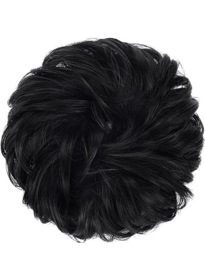 Messy Bun Hair Piece Hair Bun Scrunchies Synthetic Jet Black Wavy Chignon Ponytail Hair Extensions Thick Updo Hairpieces for Women Girls 1PCS