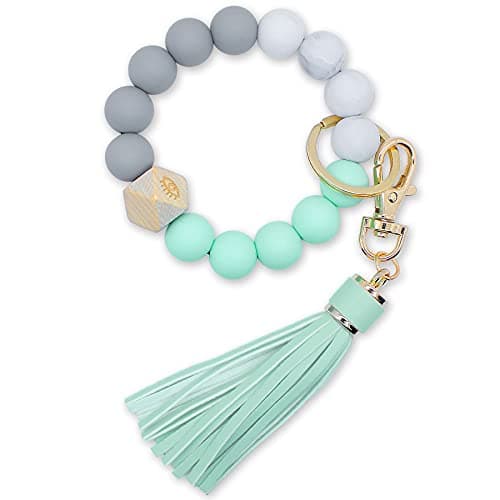 BIHRTC Silicone Key Ring Bracelet Beaded Keychain House Car Key Ring Holder Circle Wrist Bracelet Keychain Bangle Round Circle Keyring for Women Girls