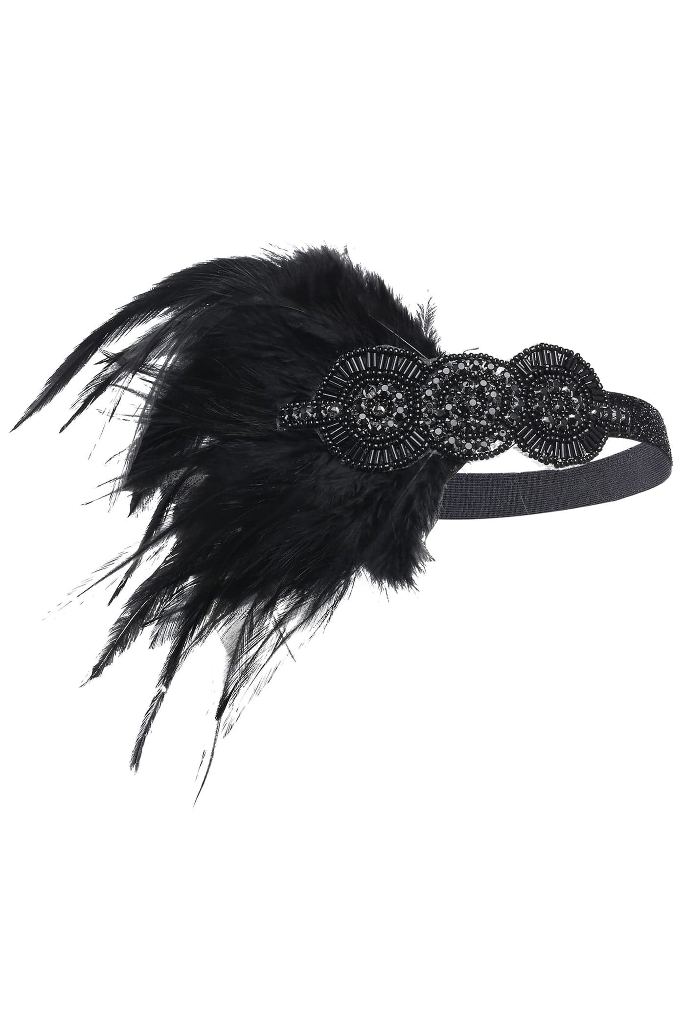 BABEYOND 1920s Flapper Headpiece Roaring 20s Great Gatsby Headband Vintage Feather Headband 1920s Flapper Gatsby Hair Accessories for Party Black