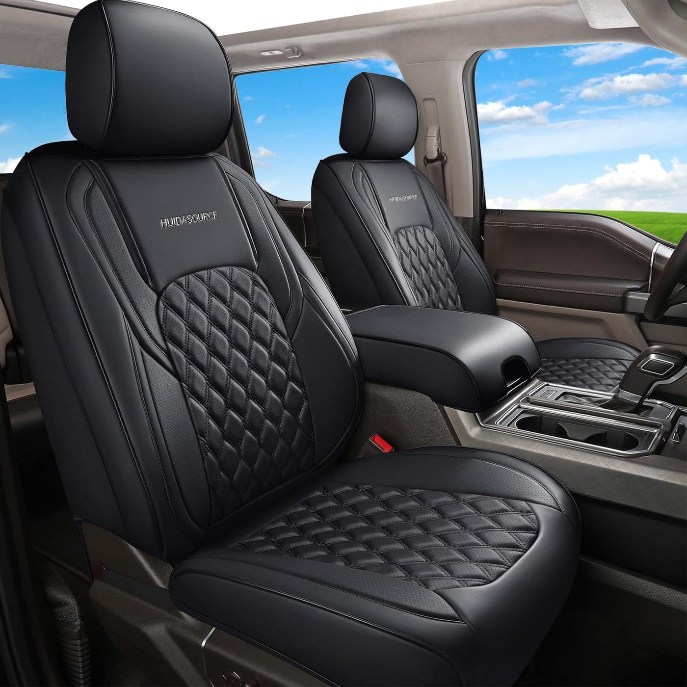 Huidasource for Chevy Silverado Seat Covers Silverado Seat Covers Leather GMC Sierra Pickup 1500 2007201320192025 2500HD 3500HD 20202025 Crew Double Extended Cab Full SetBlack