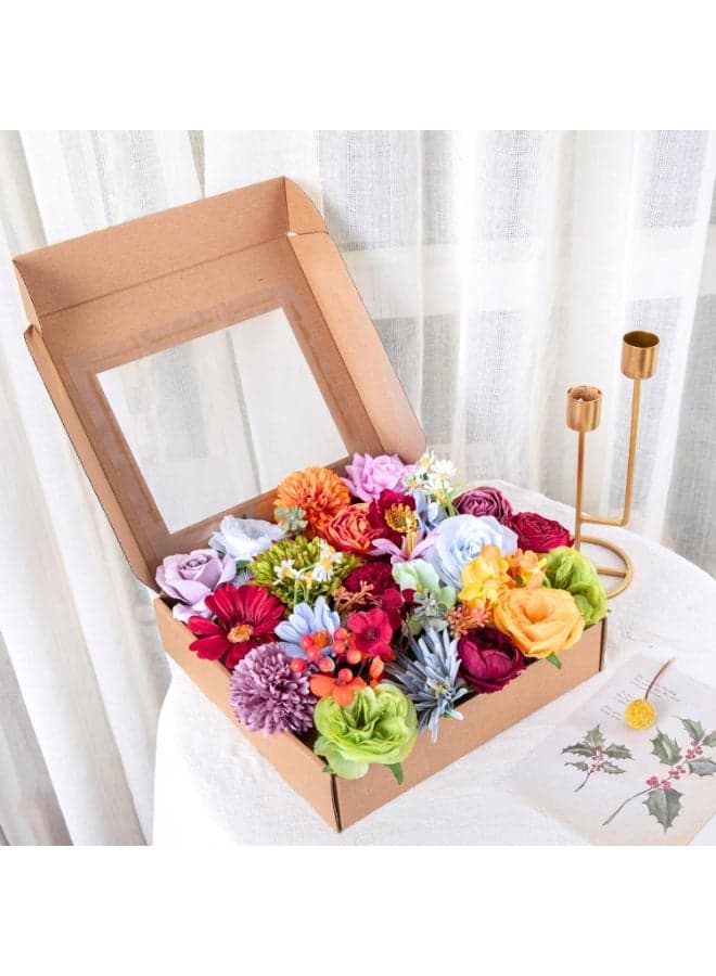 38-piece artificial flower bouquet set for wedding and bridal party decoration, rainbow coloured faux flower arrangement to decorate party tables and interior home decor