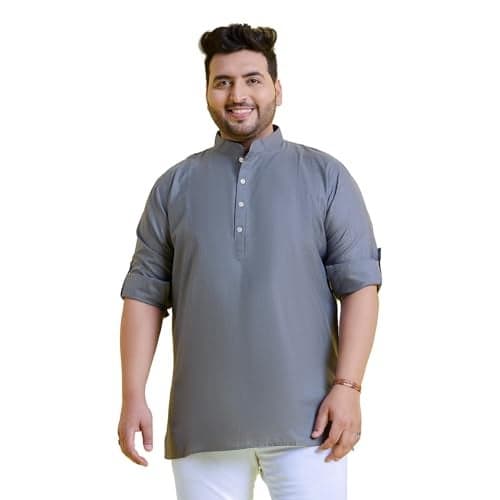 Bigbanana Plus Size Men's Regular Fit Solid Short Kurta (Pollan-Grey,Grey,7XL)