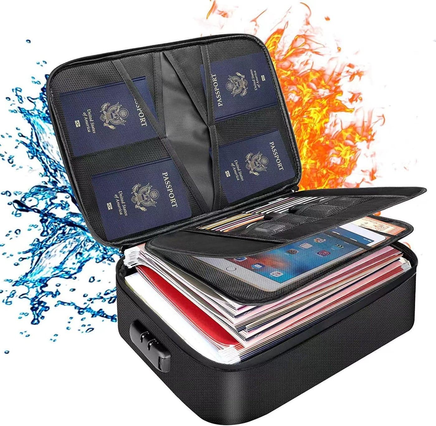 WVLIROD Document Storage BagFireproof Waterproof Password Lock File Package Multilayer Document bag Suitable for Folder Document Envelope Passport Storage Box Suitable for Home Office Travel