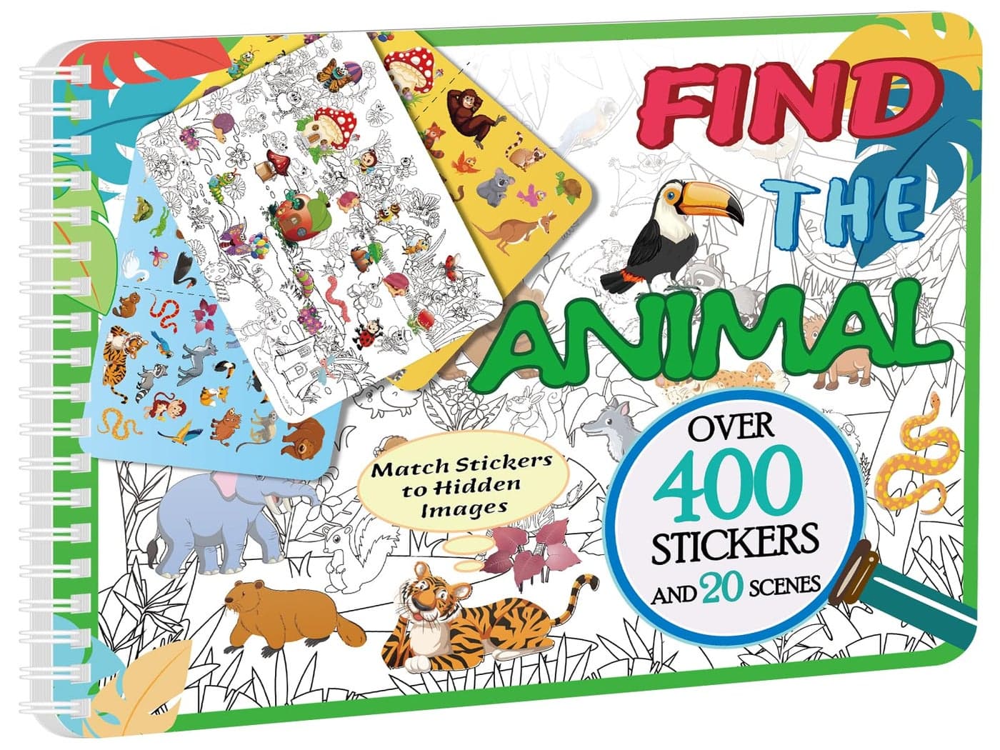 Kalysky Find The Animal Sticker Book Sticker Book for Kids Include 20 Theme Over 400 Animal Stickers for Kids Toddler Educational Toys