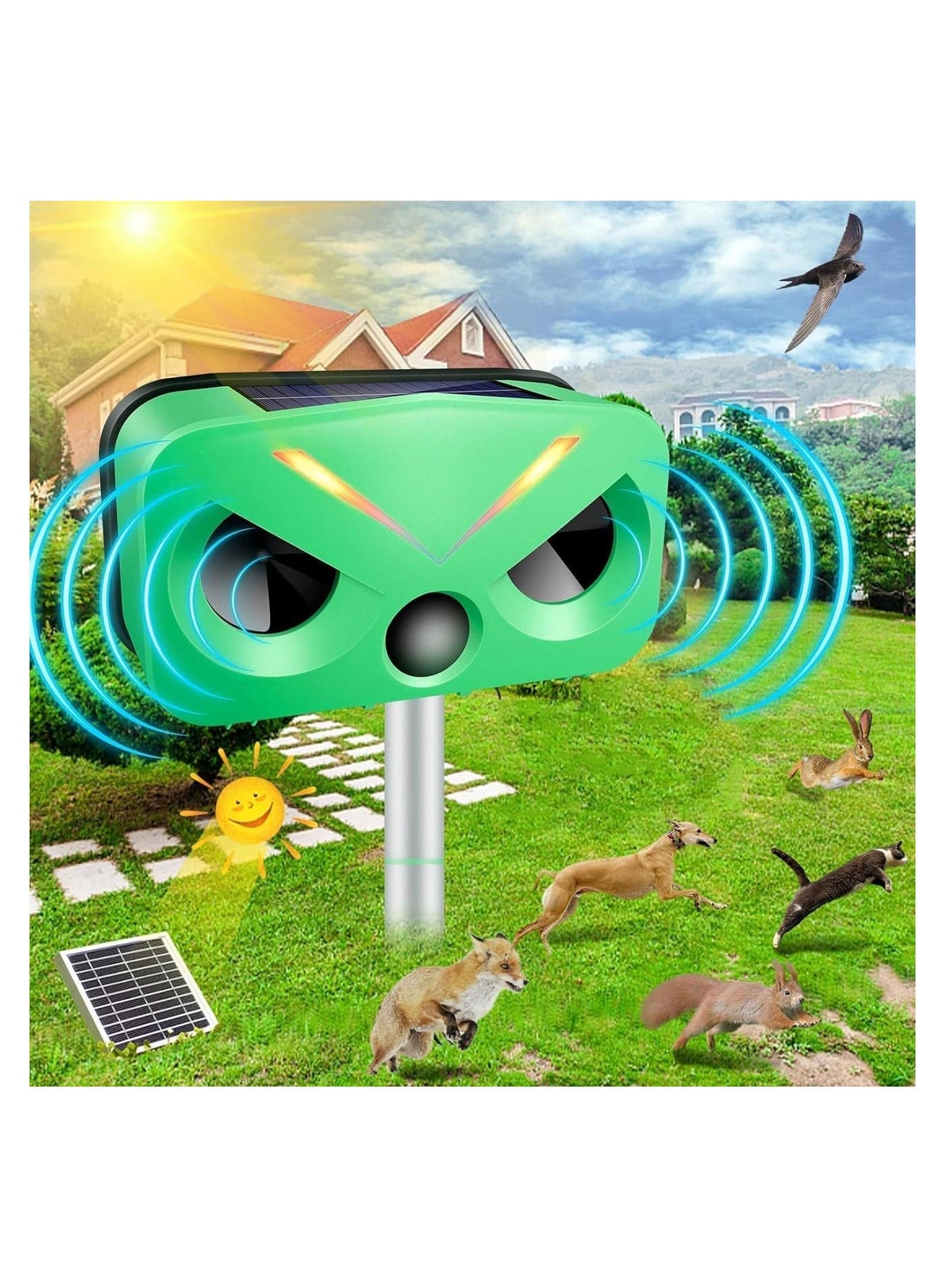 Ultrasonic Animal Repeller, Ultrasonic Solar Pest Repeller Outdoor with Motion Sensor and Sound,Waterproof Solar Ultrasonic Bird Squirrel Raccoon Cat Repellent Devices Outdoor
