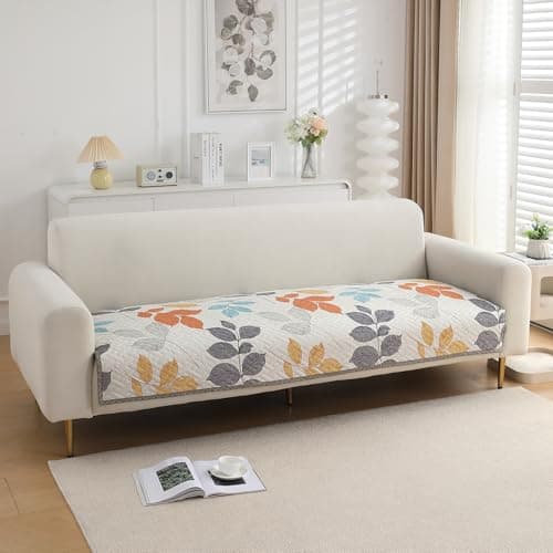 HOKIPO 'HomeHues Series' Printed Quilted Sofa Cover Mat for 2 Seater Sofa, Multicolor Leaves (IN-807-D2*1)