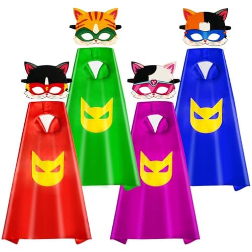 QCFDLCX 4 Sets Kitties Capes Mask for Kids Kitty Show Costume Fit for 412 Years Old Boy and Girls Dress Up and Holiday Costumes